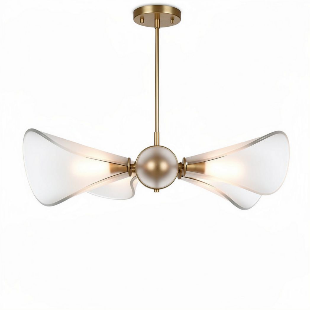Lampadario moderno con diffusore in vetro trasparente e metallo dorato 45 x 120 x 25cm