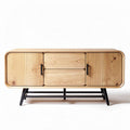 Mobiletto in legno naturale con finitura liscia e gambe in metallo nero 120 x 40 x 50cm