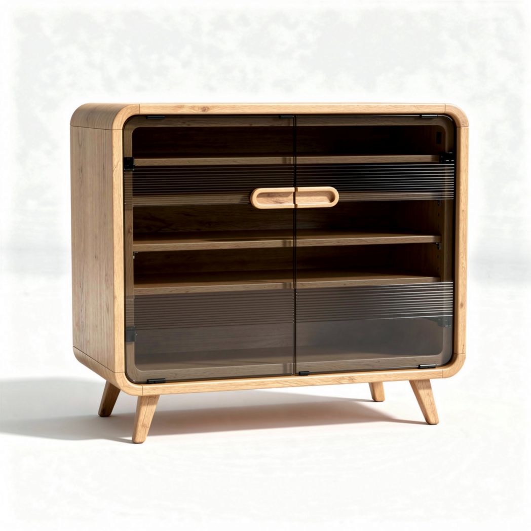 Mobiletto in legno di bambù con ante in vetro 80 x 40 x 70cm