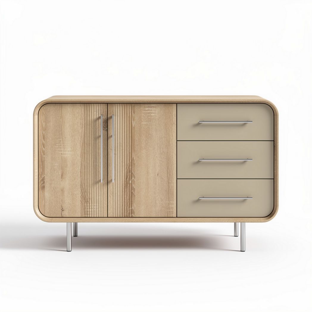 Mobiletto moderno con 4 cassetti in melaminico beige 120 x 40 x 70cm