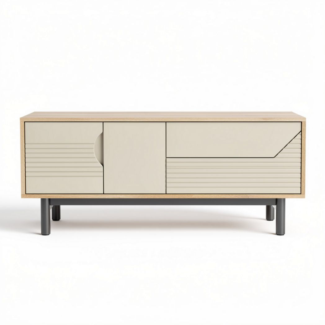 Mobiletto contenitore legno e metallo 120 x 40 x 50 cm beige e naturale