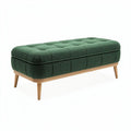 Pouf rettangolare in tessuto verde con struttura in legno 120 x 60 x 45cm