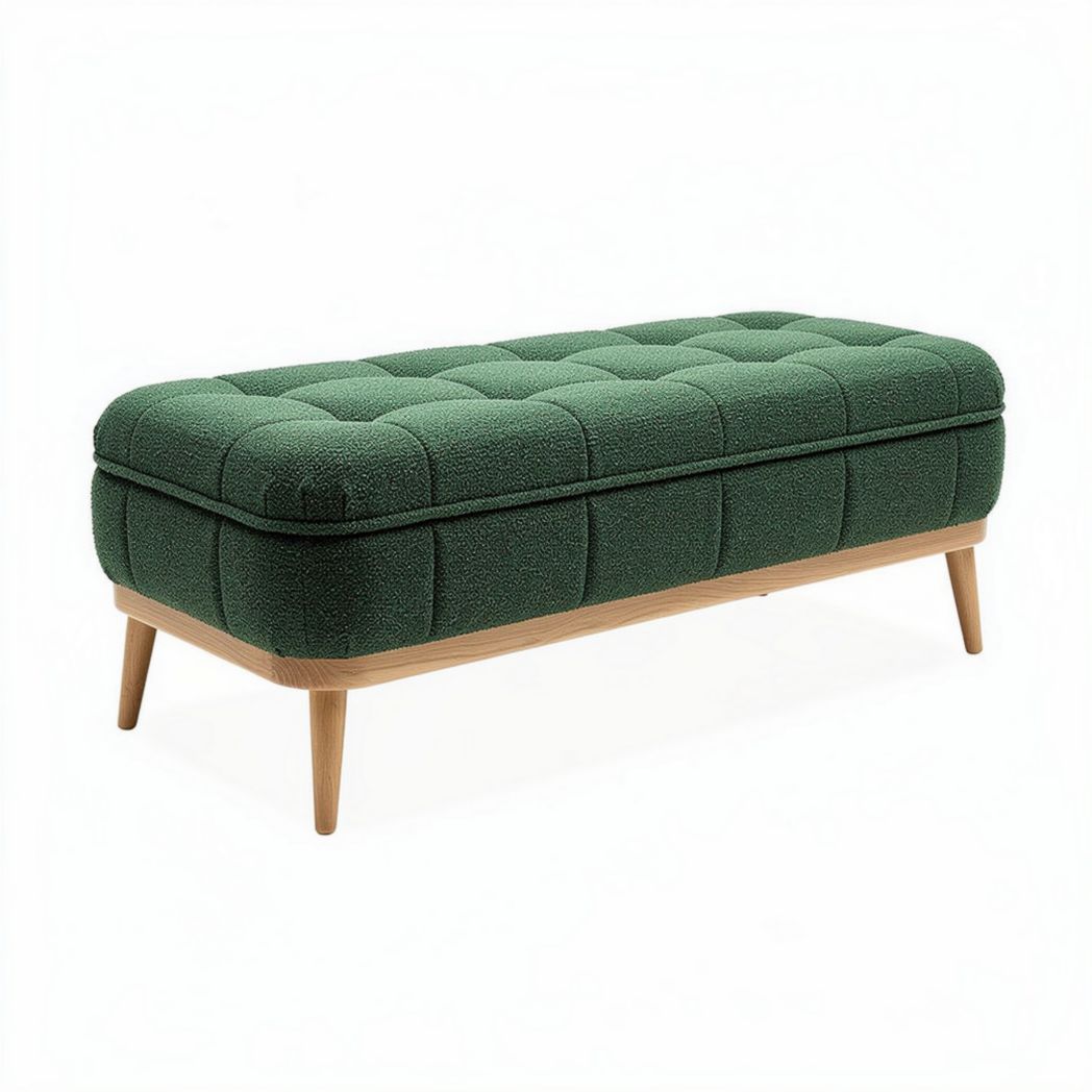 Pouf rettangolare in tessuto verde con struttura in legno 120 x 60 x 45cm
