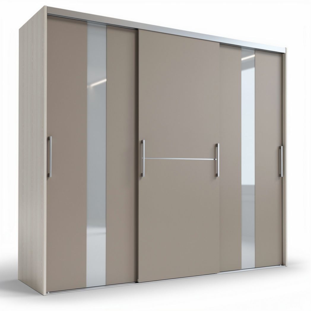 Armadio scorrevole in melaminico beige con ante in vetro 250 x 60 x 210cm