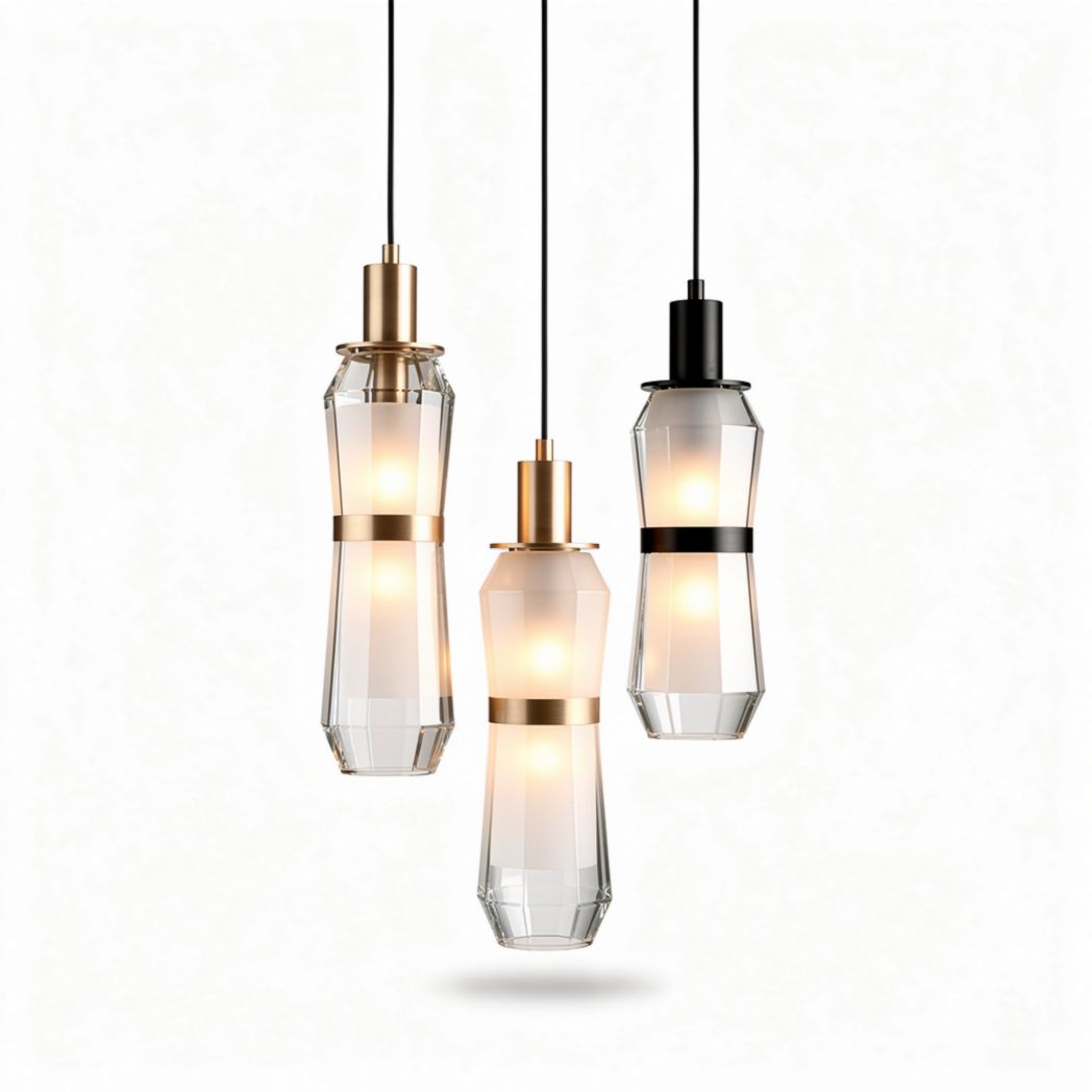 Lampadario in vetro trasparente con dettagli in metallo 15 x 15 x 30cm